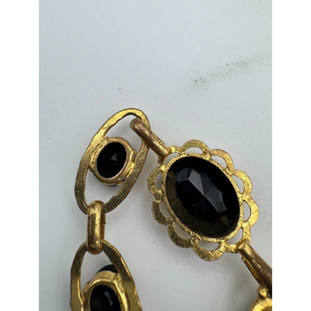 Vintage  Victorian Revival Bracelet Black Faceted Graduated Scalloped Link